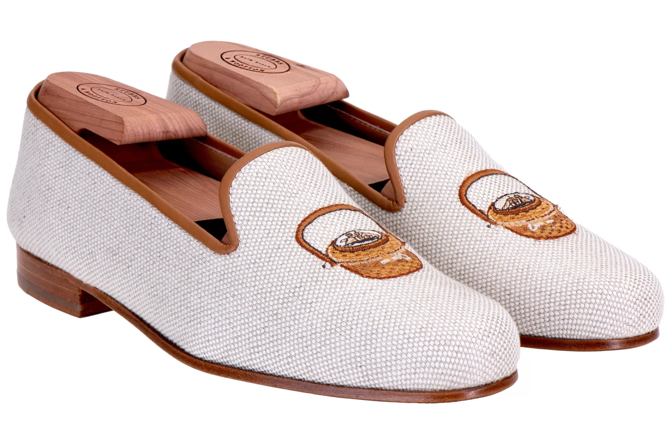 Slipper*Stubbs & Wootton Basket Linen Slipper (Men) Flax