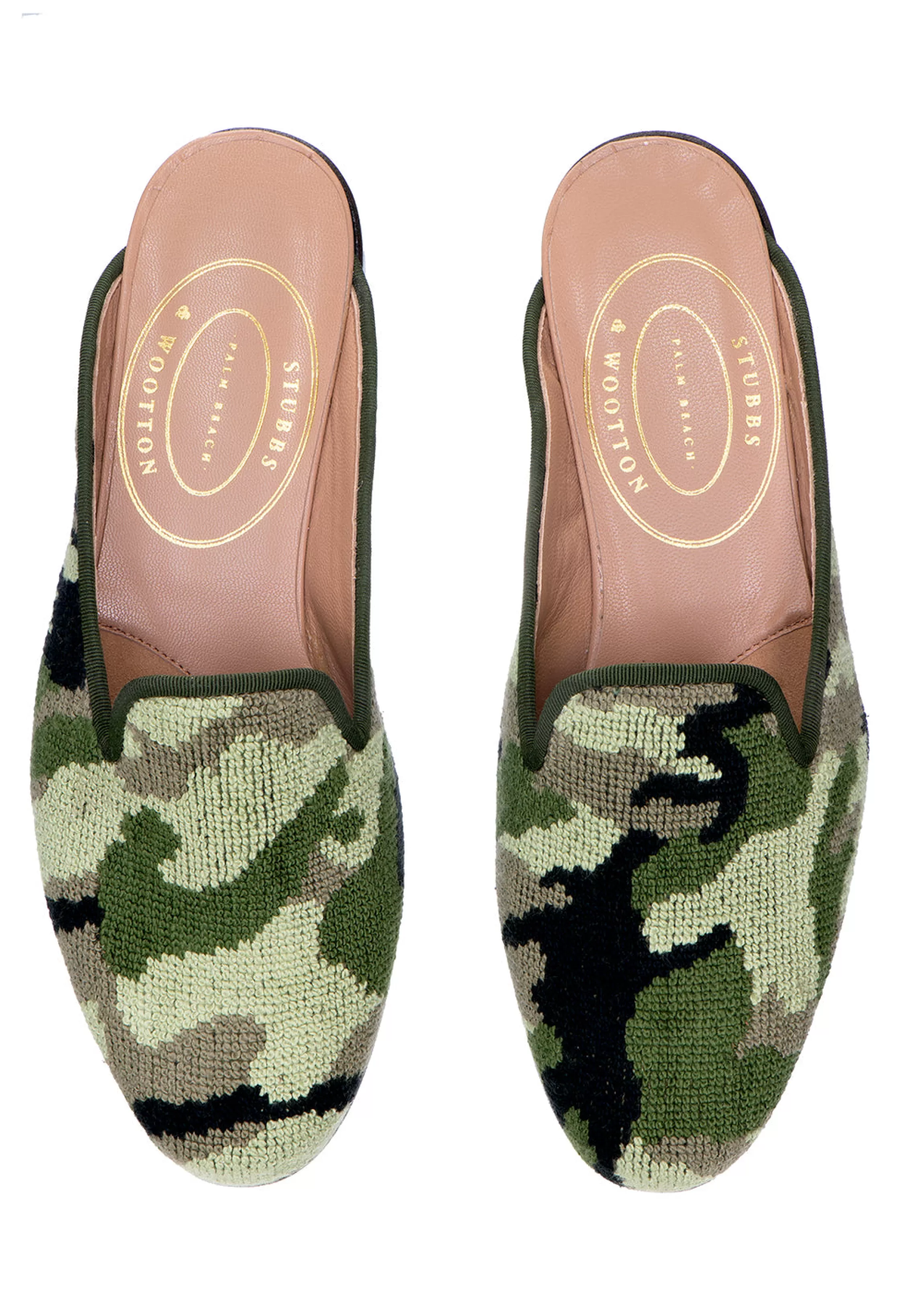 Mule*Stubbs & Wootton Green Needlepoint Mule (Women) Camo