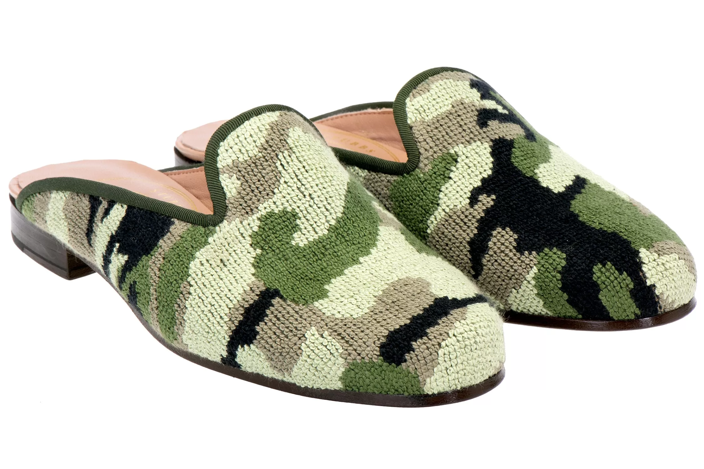 Mule*Stubbs & Wootton Green Needlepoint Mule (Women) Camo