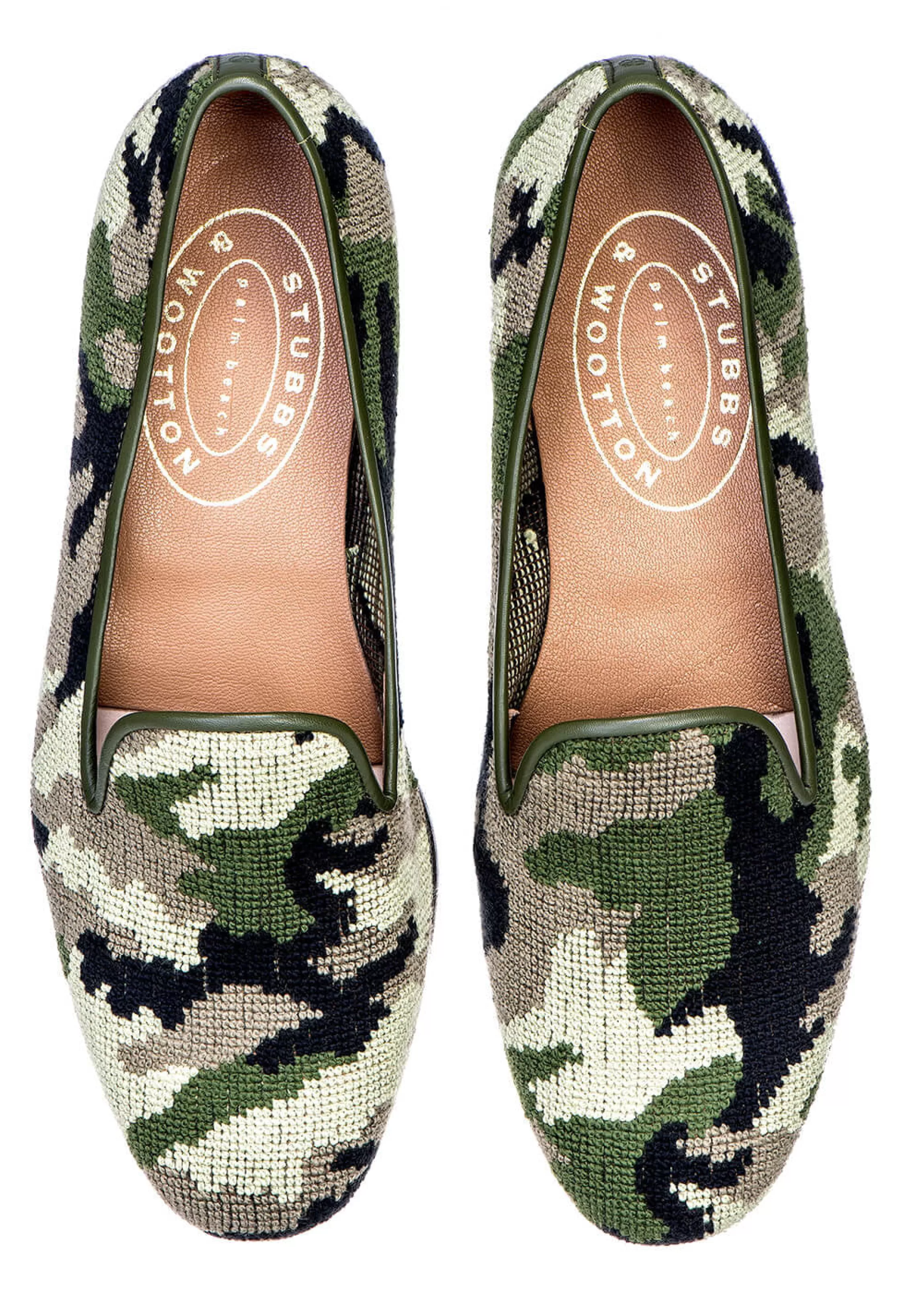 Slipper*Stubbs & Wootton Camo Needlepoint Slipper (Women) Green