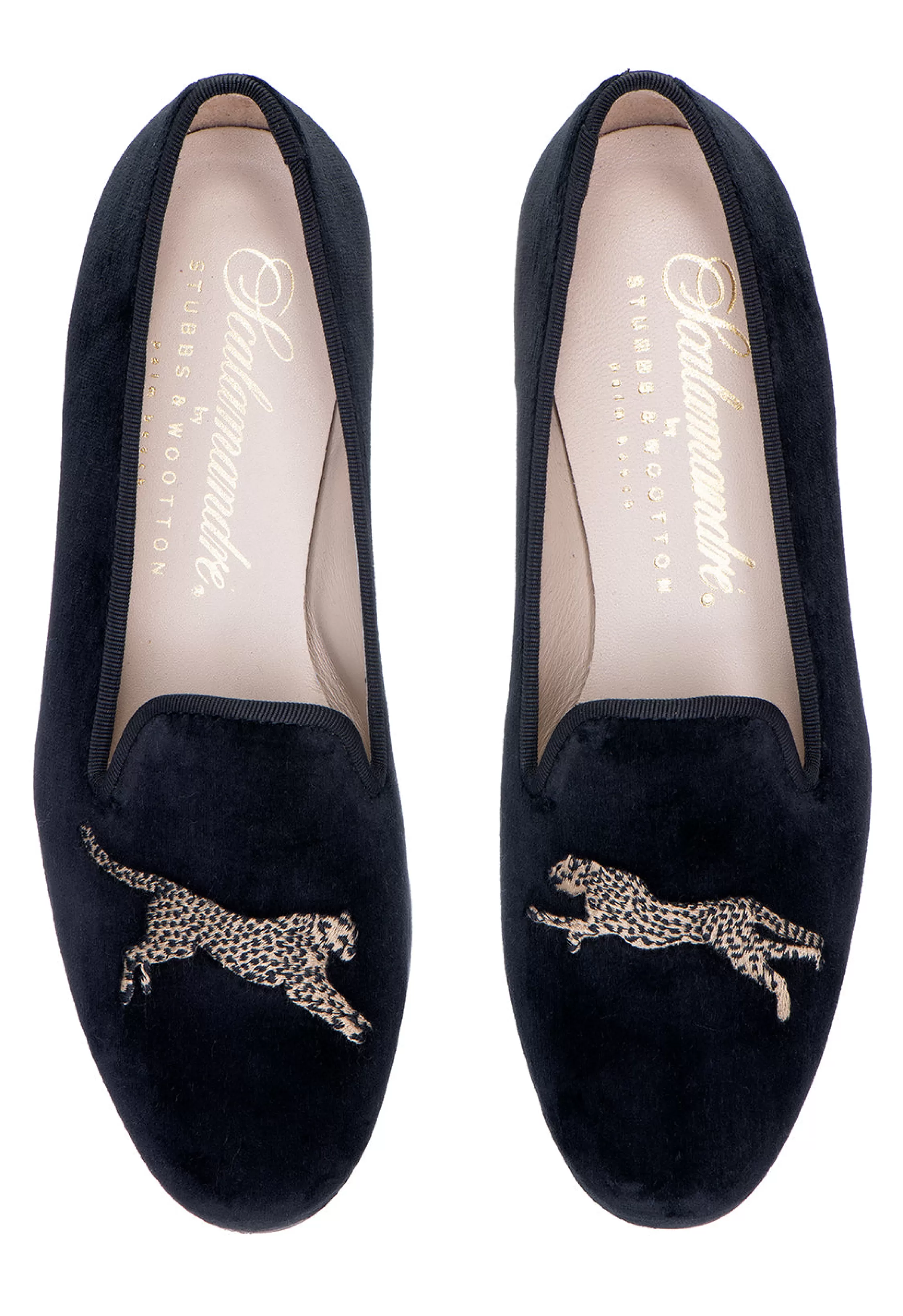 Slipper*Stubbs & Wootton Cheetah Velvet Slipper (Women) Black