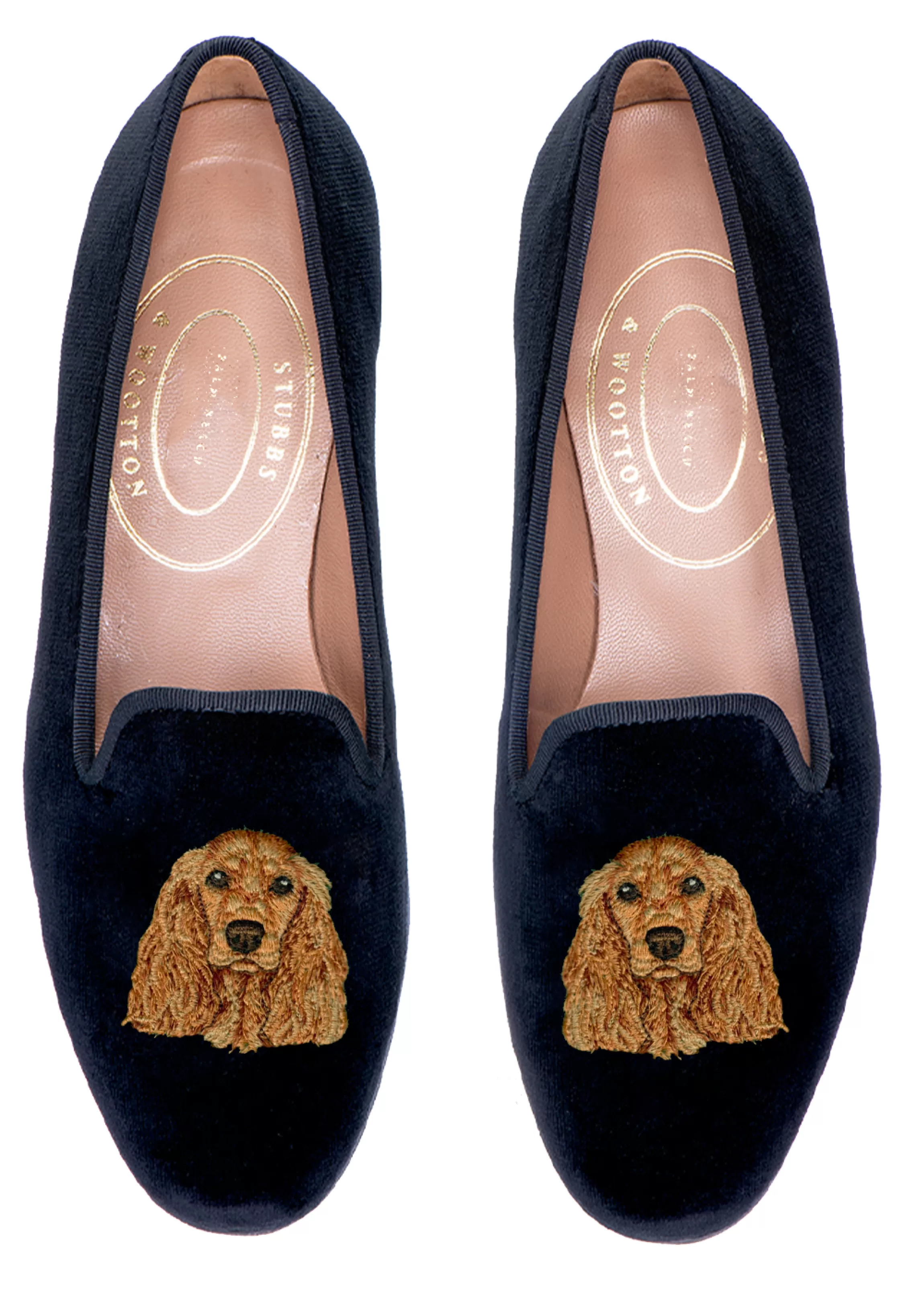 Slipper*Stubbs & Wootton Cocker Spaniel Velvet Slipper (Men) Black