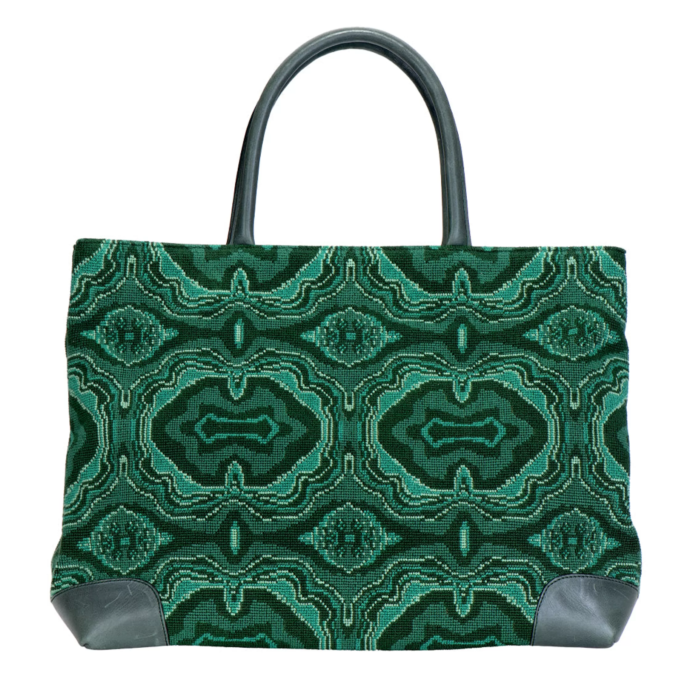 Totes*Stubbs & Wootton Malachite Needlepoint Tote Green