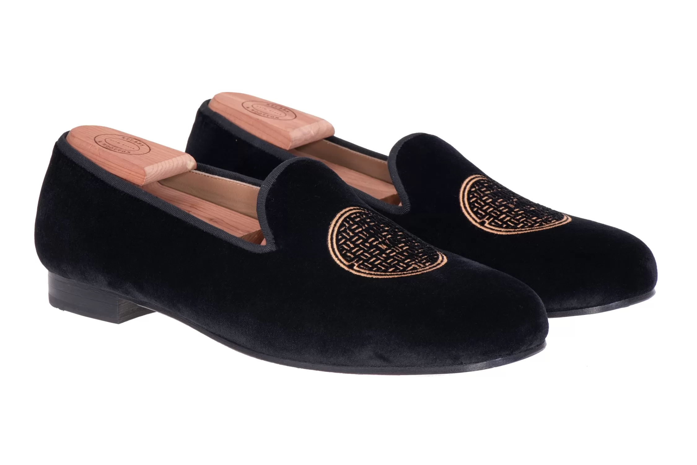 Slipper*Stubbs & Wootton Metropolis Bronze Velvet Slipper (Women) Black