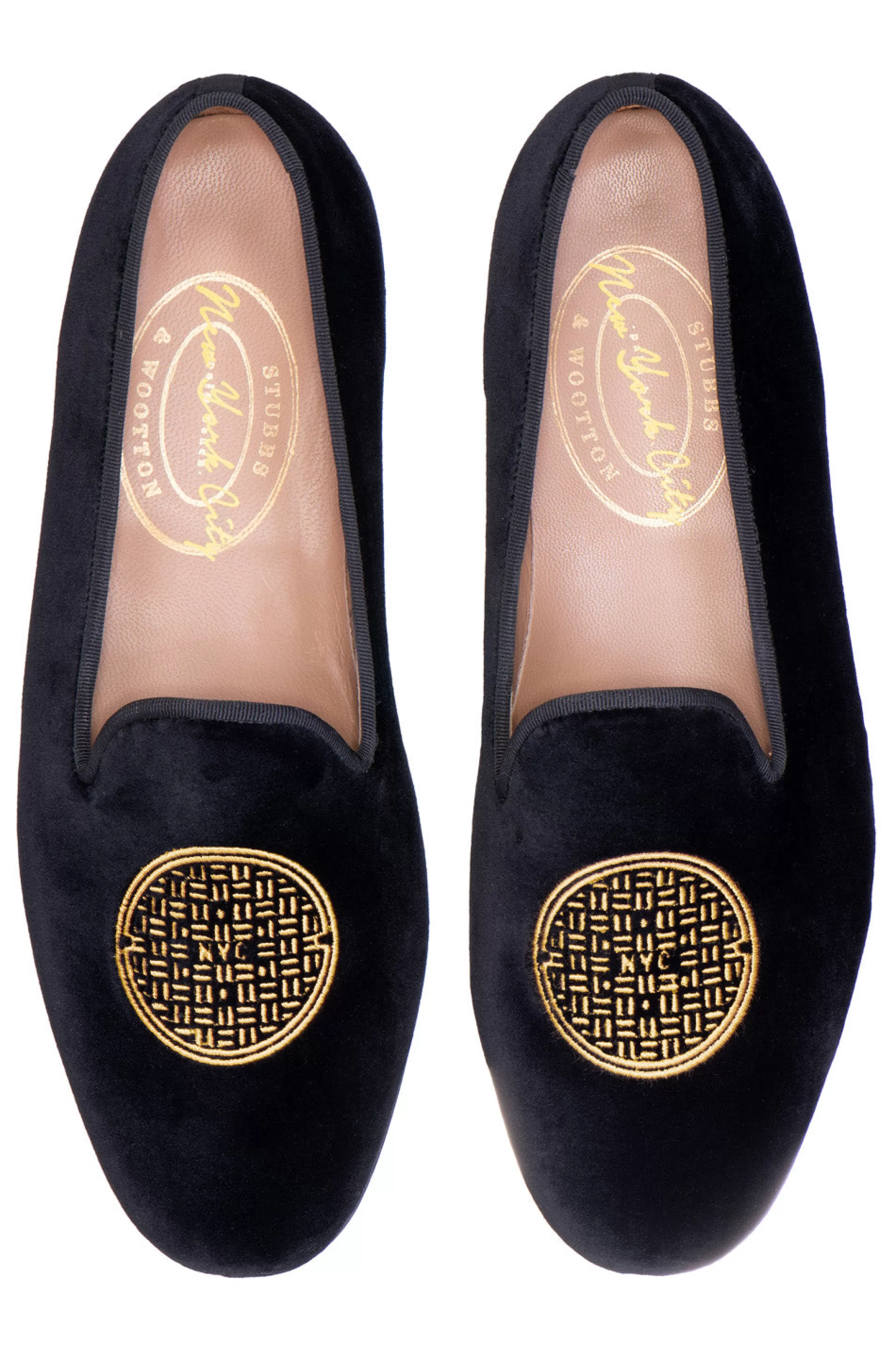 Slipper*Stubbs & Wootton Metropolis Gold Velvet Slipper (Women) Black