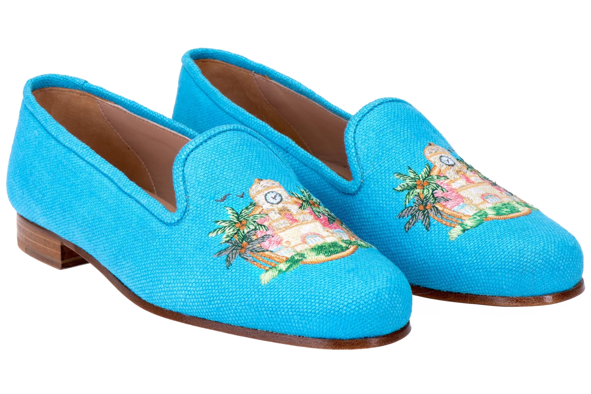 Slipper*Stubbs & Wootton PB Clocktower Turquoise Linen (Women) Blue