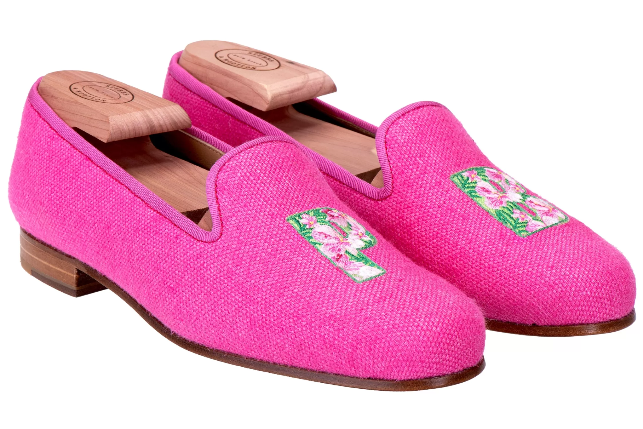 Slipper*Stubbs & Wootton PB Fuchsia Linen Slipper (Women) Pink