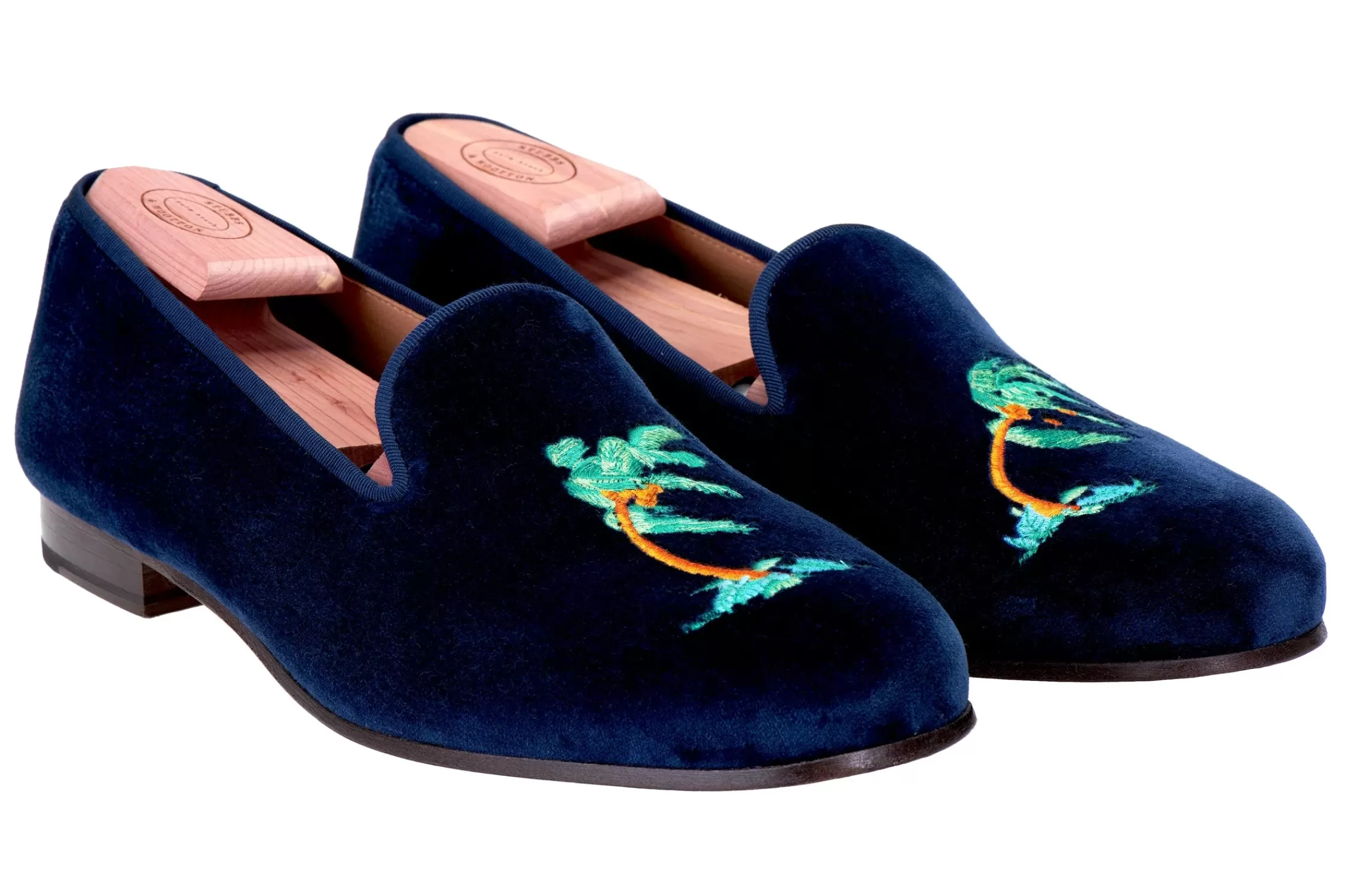 Slipper*Stubbs & Wootton Storm Naval Velvet Slipper (Wide) Blue